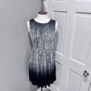 Adrianna Papell Sleeveless Fit & Flare Pleated Midi Black & White Dress Sz. 6